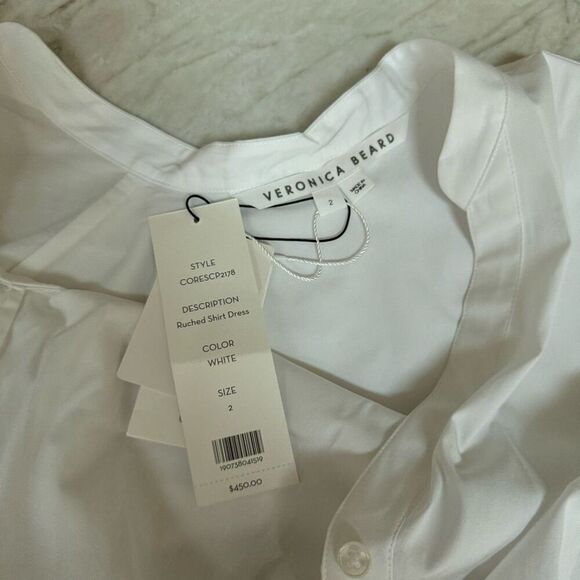 Veronica Beard ruched shirtdress stretch cotton dress white size 2 NWT - Picture 6 of 10